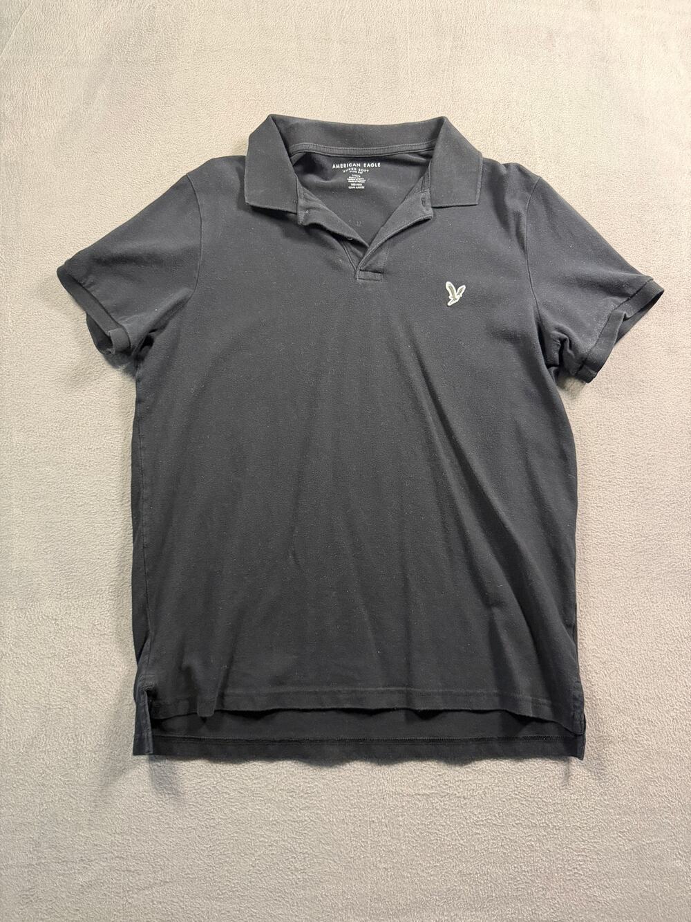 American‎ Eagle Polo Shirt Mens Large Black Superflex Short Sleeve Cotton Flex